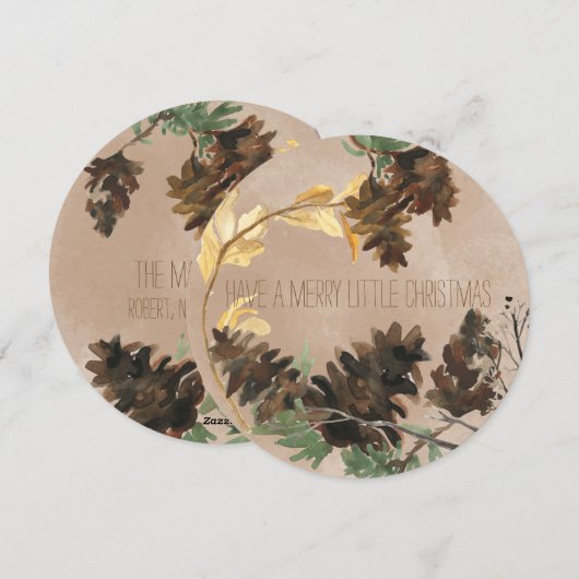 Pine Cones Nature Ronde Noël Carte de vacances (Devant / Derrière)