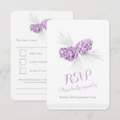 Pine cones paarse bruiloft RSVP Kaartje (Voorkant / Achterkant)