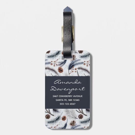 Pine Cones & Pine Needles Waterverf Patroon Bagagelabel (Achterkant verticaal)