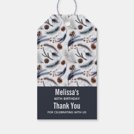 Pine Cones & Pine Needles Waterverf Patroon Cadeaulabel (Voorkant)