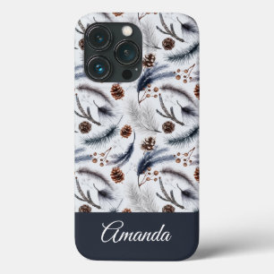 Pine Cones & Pine Needles Waterverf Patroon iPhone 13 Pro Hoesje