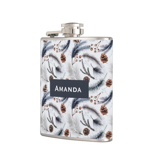 Pine Cones & Pine Needles Waterverf Patroon Heupfles (Links)