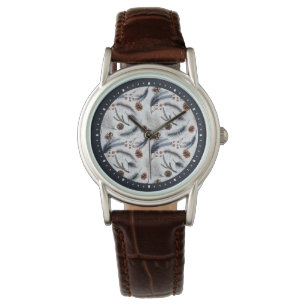 Pine Cones & Pine Needles Waterverf Patroon Horloge