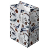 Pine Cones & Pine Needles Waterverf Patroon Medium Cadeauzakje (Voorkant Gekanteld)