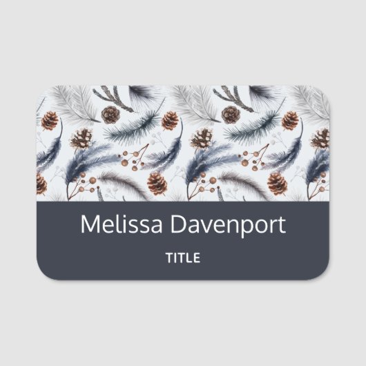 Pine Cones & Pine Needles Waterverf Patroon Naamplaatje (Voorkant)