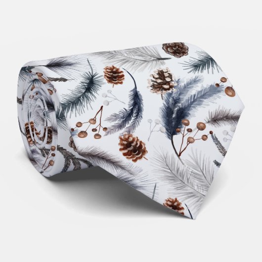 Pine Cones & Pine Needles Waterverf Patroon Stropdas (Opgerold)