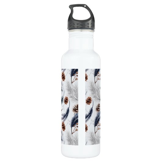 Pine Cones & Pine Needles Waterverf Patroon Waterfles (Achterkant)