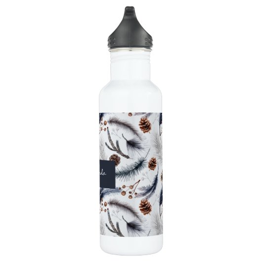 Pine Cones & Pine Needles Waterverf Patroon Waterfles (Rechts)