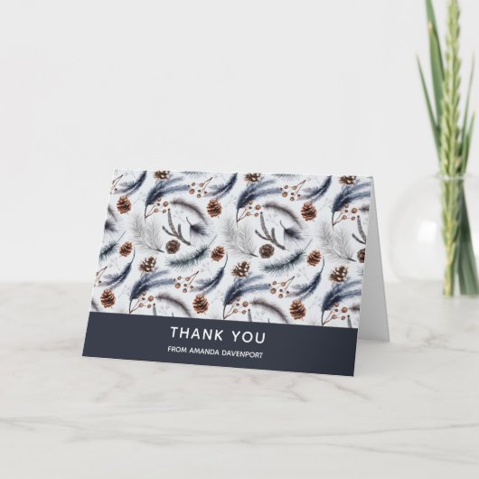 Pine Cones & Pine Needles Winter Pattern Dank u Kaart (Voorkant)