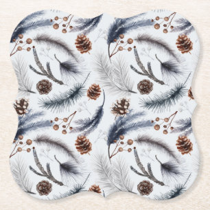 Pine Cones & Pine Needles Winter Pattern Kartonnen Onderzetters