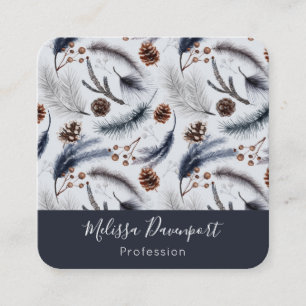 Pine Cones & Pine Needles Winter Pattern Vierkante Visitekaartje