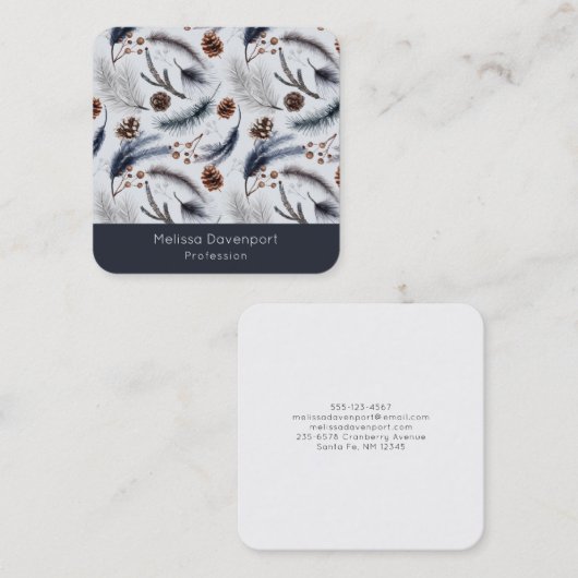 Pine Cones & Pine Needles Winter Pattern Vierkante Visitekaartje (Voorkant / Achterkant)