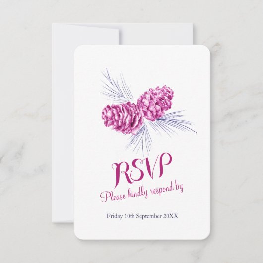 Pine cones pruim en marine bruiloft RSVP Kaartje (Voorkant)