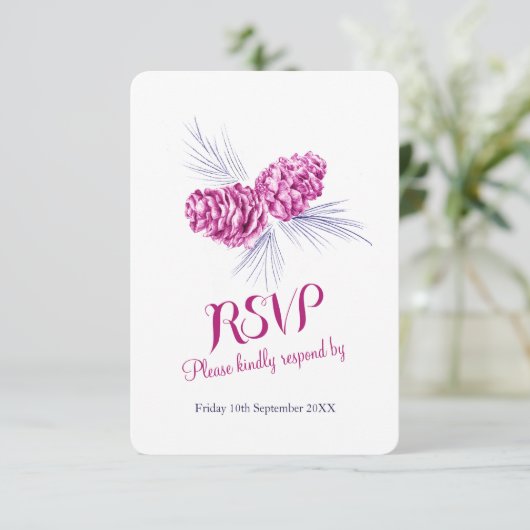 Pine cônes prune et mariage marine RSVP (Debout devant)