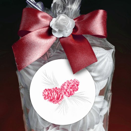 Pine cones rode grijze sticker voor winterbruiloft