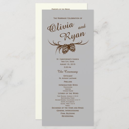 Pine Cones Rustiek Zilver en Bruin Programma (Voorkant / Achterkant)