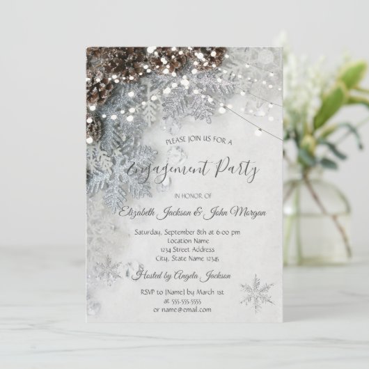 Pine Cones, Snowflakes Invitation Fiançailles (Debout devant)