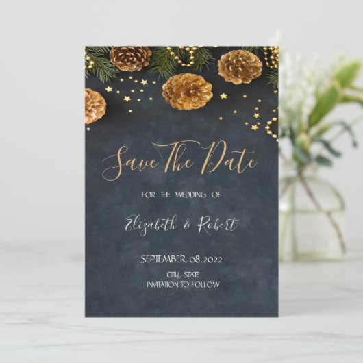 Pine Cones, sterren opslaan datum Save The Date (Staand voorkant)