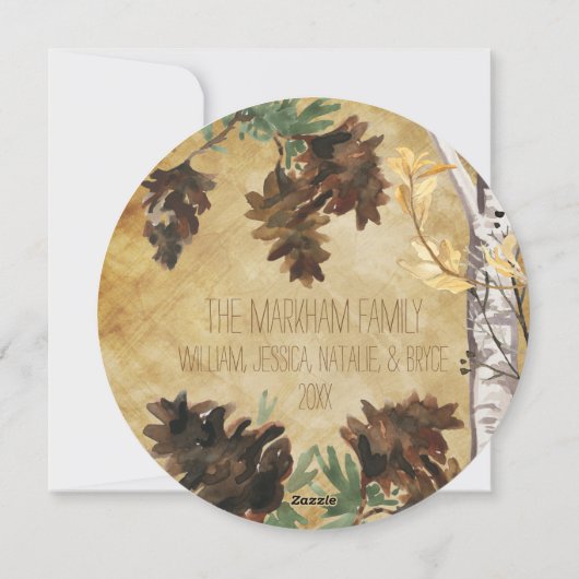 Pine Cônes texturé Round Christmas Carte de vacanc (Dos)