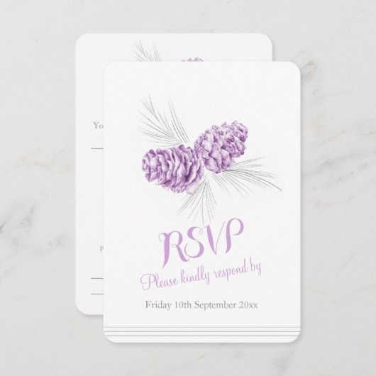 Pine cônes violet mariage RSVP (Devant / Derrière)