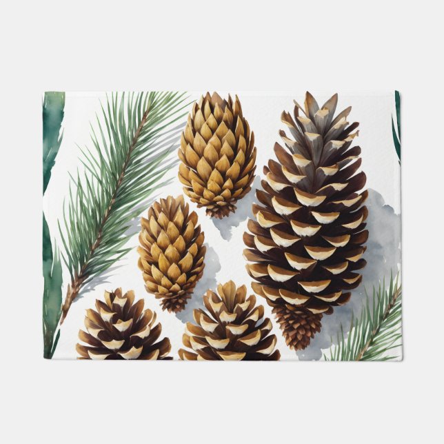 Pine Cones Waterverf Botanische Kunst Deurmat (Voorkant)