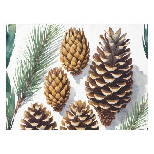 Pine Cones Waterverf Botanische Kunst Tafelkleed (Voorkant (Horizontaal))