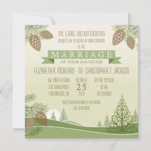 Pine Cones Wedding Uitnodiging (Voorkant)