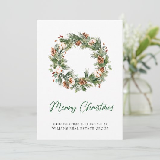 Pine Cones Wreate Kerstmis Corporate Feestdagenkaart (Staand voorkant)