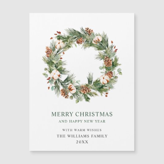 Pine Cones Wreath Christmas Holiday Carte magnétiq (Devant)