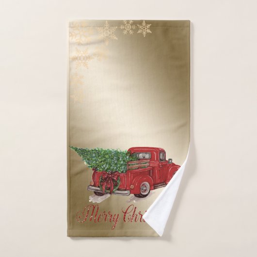 Pine de Camion Rouge Noël, Flèches de neige, Or (Serviette à main)