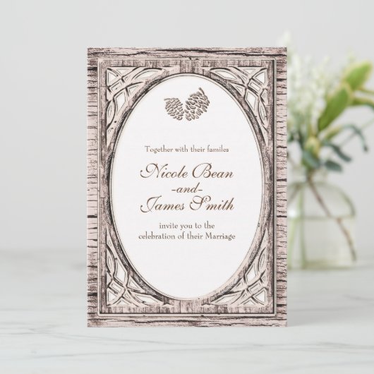 Pine de pin rustique Conne blanc Bois Invitations (Debout devant)