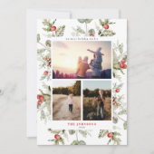 Pine d'hiver Berry Green 3 Photo Carte de vacances (Devant)