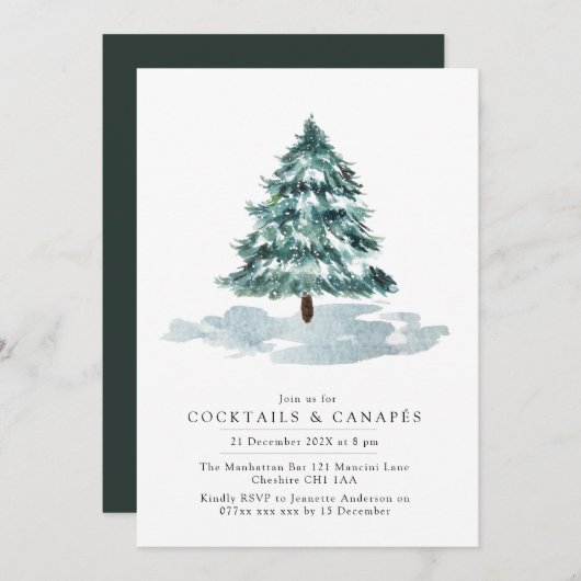 Pine d'hiver Cocktail de Noël Invitation (Devant / Derrière)
