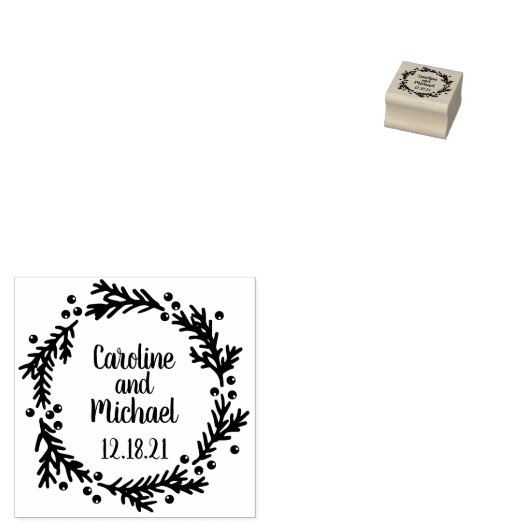 Pine en bessen rustieke krans | Bruiloft Rubberstempel (Gestempeld)