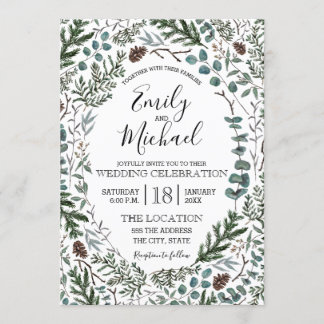 Pine en Eucalyptus Wedding Invite Kaart
