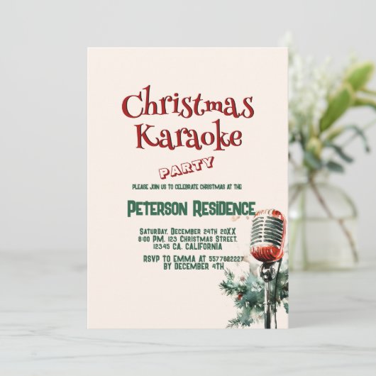 Pine en microfoon kerstfeest kaart (Staand voorkant)