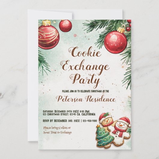 Pine en Ornamenten Christmas Cookie Exchange Kaart (Voorkant)