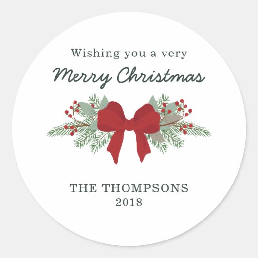 Pine en rood lint kerstcadeau Label (Voorkant)