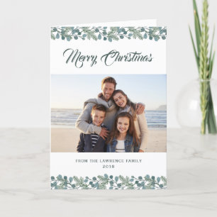 Pine Eucalyptus Bladgroen Vrolijk Kerstmis Foto Feestdagen Kaart