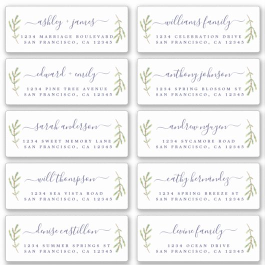 Pine Foliage Mariage Étiquettes de adresse invités (Devant)