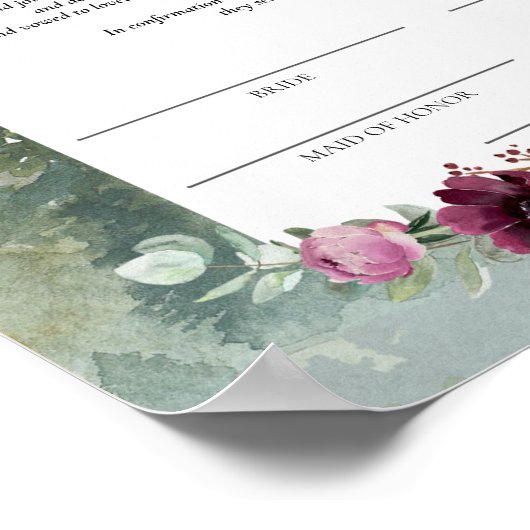 Pine Forest Burgundy Roos Certificate of Marriage Poster (Hoek)