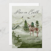 Pine Forest Deer Peace sur Terre Carte de Noël (Devant / Derrière)