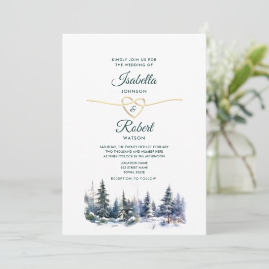 Pine Forest Groene Bruiloft Uitnodiging (Staand voorkant)