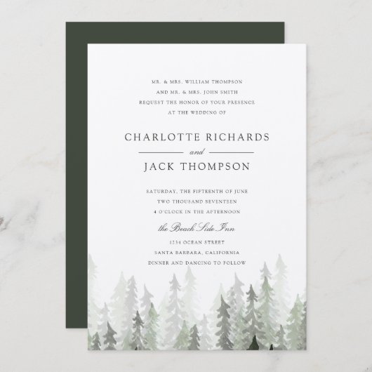 Pine Forest Wedding Invitation Kaart (Voorkant / Achterkant)