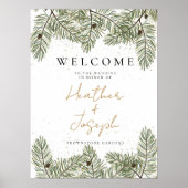 Pine & Goud Kerstmis Bladdeken Feestelijke bruilof Poster (Voorkant)