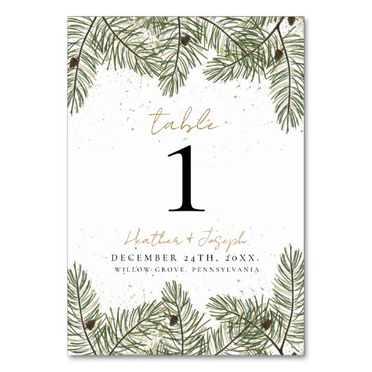 Pine & Goud Kerstmis Bladgroen Bruiloft Kaart (Voorkant)