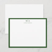 Pine Green Classic Border Monogram Correspondentie Notitiekaartje (Voorkant / Achterkant)