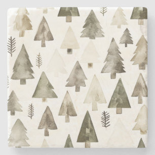 Pine Green Cream Kerstbomen Stenen Onderzetter