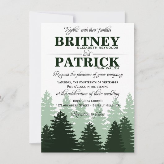 Pine Green Enchanted Forest Wedding Invitation Kaart (Voorkant)