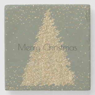 Pine Green Gold Glitter Sparkle-kerstboom     Stenen Onderzetter